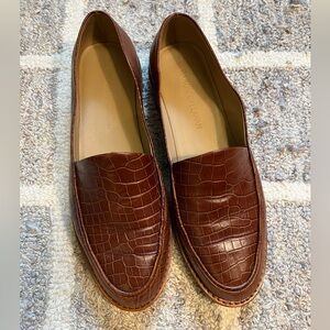 Caron Callahan Brown Croc-Embossed Loafers